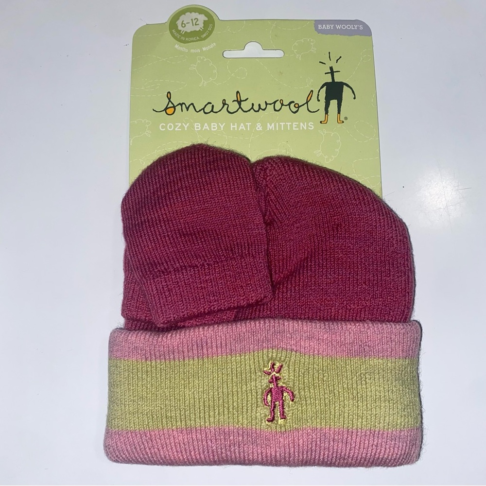NEW Smartwool Baby Hat & Mittens - Pink and Green